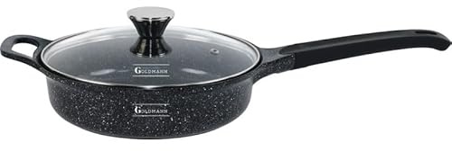 Goldmann Sauteuse 24 CM (2.4L) mit Deckel – Tiefe Bratpfanne aus Guss-Aluminium mit Marmor-Keramik Antihaftbeschichtung, Induktionsgeeignet, Soft-Touch Griff & Spülmaschinenfest