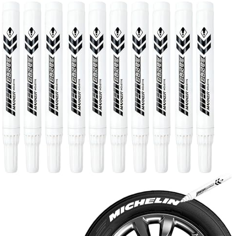 GIONAR 10 Pcs White Marker Pens, Oil-Based Tyre Paint & Permanent White Paint Pen, Waterproof Quick-Drying Bold Tip Markers for Car Tyre, Plastic, Glass, Wood, Metal, Ceramic