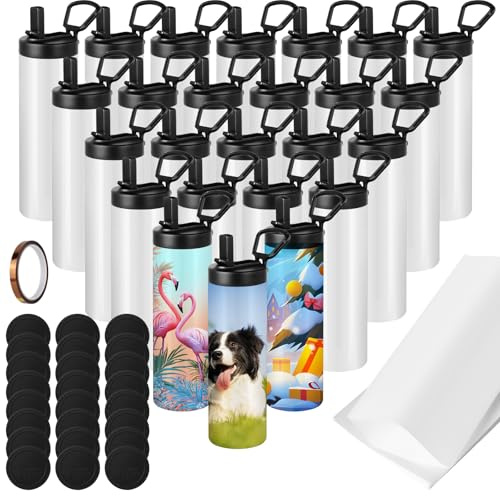 ASMIZ 24 Pack 20 oz Sublimation Water Bottle Blanks, White Skinny Tumblers