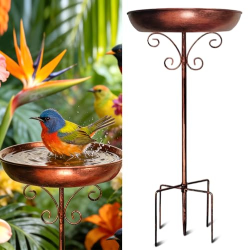QIMMU Abbeveratoio per Uccelli,Mangiatoia per Uccelli,Vasca per Uccelli da Giardino,Fontana per Uccelli da Giardino,con Picchetto di Fissaggio,Ideale Come Bagno,Abbeveratoio e Zona Ristoro