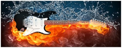 Wallario Memoboard aus Glas mit Motiv, Magnet-Tafel in 32 x 80 cm in Premium Qualität Feuer-Wasser-Gitarre