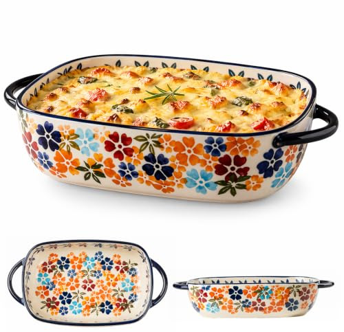 Casserole Dish, Large Ceramic Oven Dish with Handles,A-Vintage Floral | Large Lasagna Pan Deep, Baking Pan with Handles, Oven Safe Bakeware, for Lasagne, Bread, Pasta, Tiramisu and Casserole