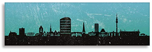 Leinwandbild/Kunstdruck Skyline Dortmund Türkis (div. Größen) Bild fertig auf Keilrahmen ! Graffiti Like Banksy Art Gemälde Leinwand Wandbild Bilder (50x150cm)