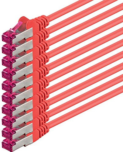 10m - rouge - 10 pièces - câble réseau CAT6a (10Gb/s) S-FTP CAT 6a Lankacable - certifié GHMT PIMF 500 MHz Cat5 Cat5e Cat6 Cat6a Cat7 pour switch, routeur, modem, Internet