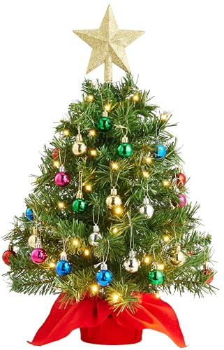Joiedomi 24/2FT Mini Christmas Tree Tabletop Set with Clear LED Lights, Artificial Mini Christmas Tree with Star Treetop and Hanging Ornaments, Best DIY Xmas Decorations