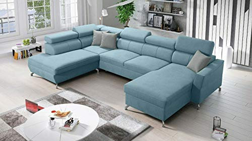 All4All Ecksofa mit Schlaffunktion Vedis VI – Schlafcouch mit Bettkasten – Couch mit Schlaffunktion - Wohnlandschaft – Sofa Bed– U-Form – Schlaffläche 127x288 cm - Rechte Seite 26 (Rechts)