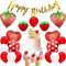 JOYMEMO Erdbeer Thema Geburtstag Party Dekoration Set für Mädchen, Papier Wabenball, Alles Gute zum Geburtstag Banner Folienballons, Cake Toppers