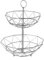LOLAhome Frutero geométrico de 2 alturas plateado de metal cromado de Ø 29,5x38 cm | Cesta doble gris para almacenar fruta, verdura y pan