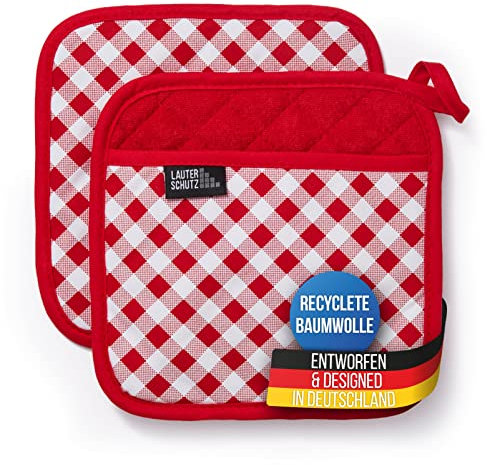 LauterSchutz® 1 Paire de Porte-Pots en Coton (recyclé) - avec Poche poignée pour la Main et Doublure en Polaire - en différentes Couleurs (Rouge)