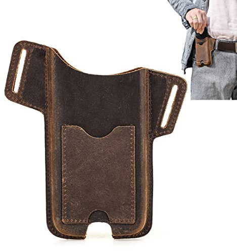 SQCOOL Handy Holster Echt Leder Schutz Hülle, Tragbare Gürteltasche Handytasche, Herren Gürtel Hülle Reise mit Gürtelschlaufe für iPhone 13 Pro Max/12 Max/11 Max/XS Max/Huawei P50 Brown L