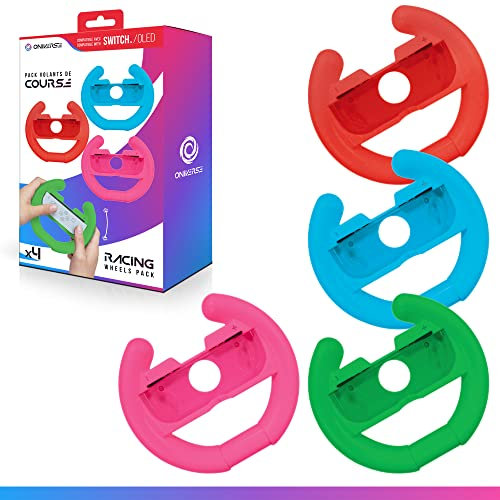 Oniverse 4er-Pack Lenkräder für Joy Con Nintendo Switch und Nintendo Switch OLED - Rennlenkräder Neonrot, Neonblau, Neongrün, Neonpink