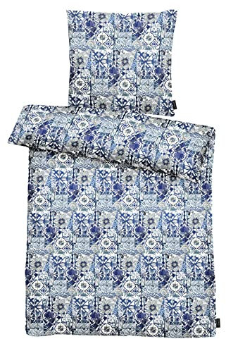 APELT Mako-Satin Bettwäsche Azurro blau 1 Bettbezug 135 x 200 cm + 1 Kissenbezug 80 x 80 cm