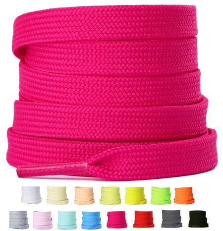 Olukssck 2 Paia Lacci Scarpe Piatti, Largi 8 mm Stringhe Scarpe per Scarpe da Ginnastica, Scarpe Sportive e Scarpe da Corsa, Rosa Scuro, 90cm