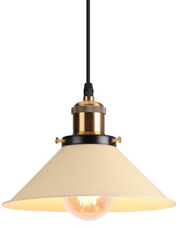 iDEGU Retro Pendelleuchte, 22CM Vintage Hängelampe E27 Industrieller Lampenschirm aus Metall Deckenleuchte Hängeleuchte für Esszimmer Wohnzimmer Küche Schlafzimmer Restaurant (Hellgelb)