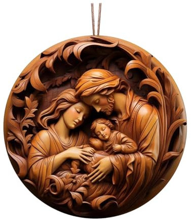 Oshhni Jesus-Krippe, Weihnachten, der Weihnachtskrippe-Anhänger, Holz, Weihnachtsfenster-Anhänger, Weihnachtsdekoration zum Aufhängen für die Veranda, Stil c