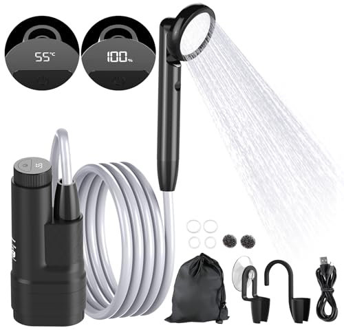 YAOBLUESEA Camping Dusche mit Pumpe, Mobile Campingdusche Set mit 4000mAh aufladbarer Akku & 1.8m Schlauch, Digitaler Bildschirm Portable Camping Dusche für Garten Camping Autowäsche Haustierwäsche