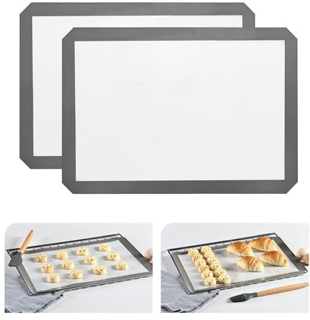 KitchenRaku Paquete de 2 alfombrillas de silicona para hornear, bandeja de silicona reutilizable para hornear (blanco puro)
