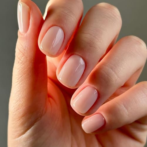 Unghie Finte Corte MouyouGlow,Squadrata Naturale Nudo Monocolore Glossy Press on Nails con Colla,Natural Skin Colour Solid Plain Fake Nails