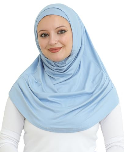 Prien Chic Hijab für Damen, Muslim Kopftuch Untertuch Set, Lange Kopftücher Kleid Frauen, Schal Für Gebetskleidung Abaya, Muslimische Kleider Für Ramadan Hajj (Blau)