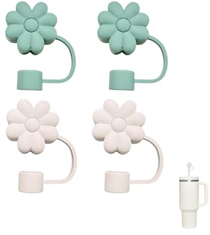 4 Stück Stroh Abdeckkappe, Strohhalm Abdeckung, Niedliche Strohhalm Kappen, 10 mm Silikon Abdeckkappe für Stanley Cup Zubehör, Stanley 30 & 40 Oz Tumbler mit Griff, Wiederverwendbar, Ersatzdeckel