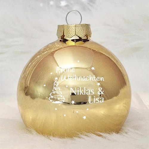 Personalisierte Weihnachtskugel aus Echtglas (02_Gold, Tannenbaum)