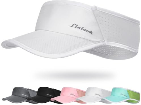 Linlook Sun Visor Hat for Men & Women | Lightweight Breathable Mesh, Stretchy Foldable Cooling Sports Visor Hat for Running, Golf, Tennis, Hiking White