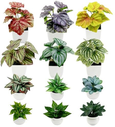 SNAIL GARDEN 12 Pack Small Artificial Plants in Pots - Mini Fake Plants with 2 Sizes (Large 14cm & Small 9cm) - Realistic Desk Plant for Indoor Decor, Home, Office, Bathroom, Gift