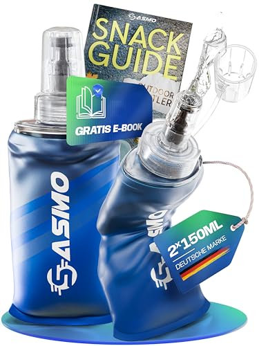 SASMO Soft Flask 2 x 150 ml, senza BPA e ultraleggero, tappo di protezione e valvola ad alto flusso, bottiglia pieghevole per corsa, trekking, ciclismo e attività all'aperto, morbida borraccia