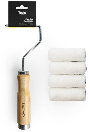 Hemway 4 Inch Paint Roller & 4 Sleeves, Premium Mini Roller with Sleeves | Frame with Mid Pile Sleeve, Reusable Bamboo Painting Decorating Tools for Indoor Outdoor Walls Ceiling Furniture Fence Wood