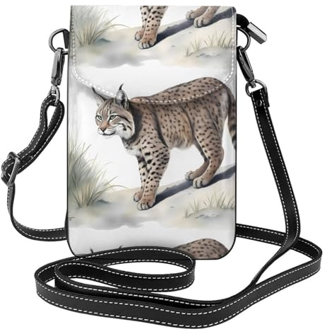 YYHHAOFA Kleine Handy-Geldbörse, 19,3 x 12,4 cm, wilder Bobcat-Bild, Leder, Crossbody-Klappe, Handytasche für Damen, perfekt für Spaziergänge, Camping