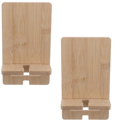 NAMOARLY 2pcs Phone Stand Bamboo Desktop Holder Bracket for Mobile Phone Detachable Base Design Ergonomic Support for Desk Use Pack for Everyday Use