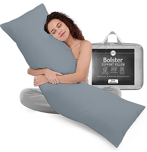 Rohi 6ft Full Body Pillow with Grey Pillowcase–Hollowfibre Filling – Orthopaedic 19x 72 Super King Bed Size Long Pillow –Bolster Pillow for Maternity, Back & Neck Support –Side Sleeper pillow