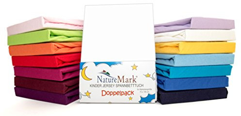 2er Sparpack Kinder Spannbettlaken Jersey 100% Baumwolle für Kinderbettmatratzen ÖKO Tex Geprüft- Gr. 70 x 140 cm, Weiß