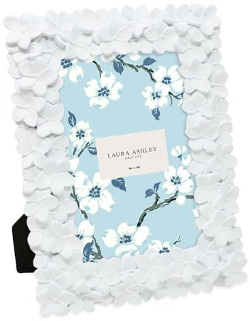 Laura Ashley Bilderrahmen aus Kunstharz, handgefertigt, 10,2 x 15,2 cm, weiße Blume, strukturiert, handgefertigt, mit Staffelei und Haken, für Tisch und Wand, dekoratives Blumenmuster, Heimdekoration,