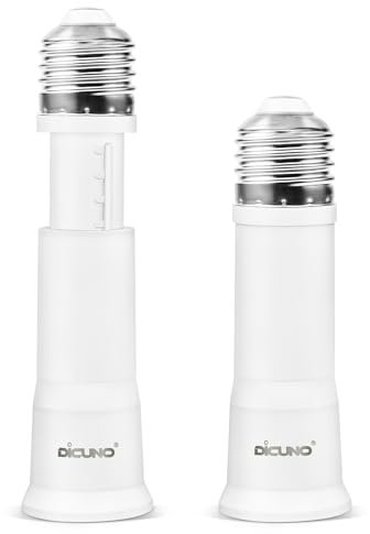 DiCUNO E27 Lampenfassung Adapter, Einstellbare Lampenverlängerung, Flexibel Sockel Konverter, 10-13CM, 60W, 250V, Hitzebeständig bis 160℃, PBT Kunststoff, 2er-Pack