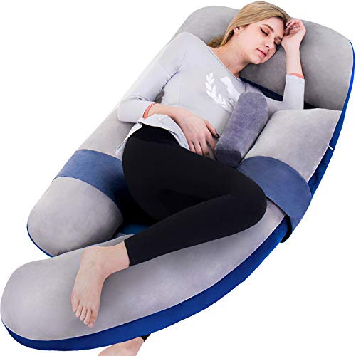 60in Full Body Pillow | Nursing, Maternity and Pregnancy Body Pillow | Awesling Extra Large U Shape Pillows and Lounger with Detachable Side, Separate Support Pillow and Removable Cover (Grey Blue)