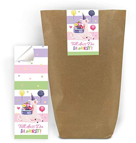12 Geschenktüten + 12 Aufkleber Lama für Mitgebsel Gastgeschenk beim Geburtstag Kindergeburtstag Hochzeit Taufe (12 Tüten + 12 Aufkleber)