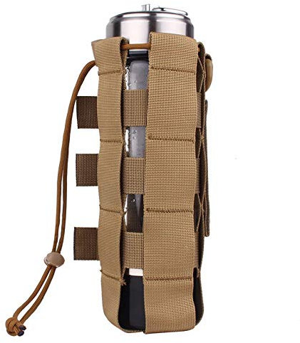 Molle Water Bottle Pouch, Tactical Bottle Kettle Bag W/Drawstring for Camping Hiking Hunting outdoor activities 2.5L(Tan)