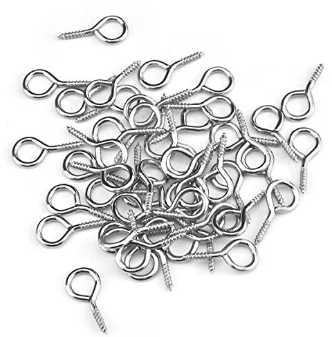 MroMax 50PCS 0.79 Eye Screw Self-Tapping Screws Silver Tone Copper Plated Screw-in Ceiling Hooks Hanging Hooks Mug Hooks Plant Hooks Open End Eye Bolt Hooks for Home, Office and Workplace