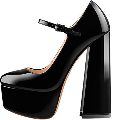 Only maker Damen Mary Jane Pumps Damenschuhe mit Blockabsatz Runde Zehen Absatz High Heels Plateau Schwarz Lack 43 EU