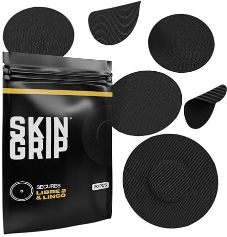 Skin Grip CGM Patches for Freestyle Libre (20-Pack), Waterproof & Sweatproof for 10-14 Days, Pre-Cut Adhesive Tape, Continuous Glucose Monitor Protection(Black)