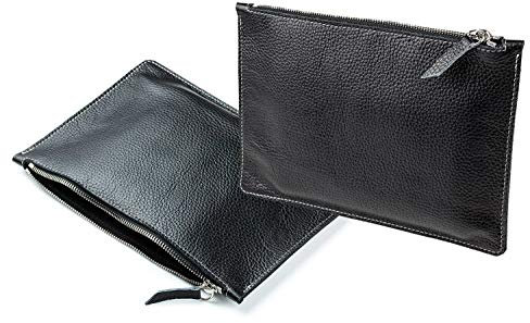 DELMON VARONE - Personalisierbare Banktasche mit Reißverschluss DIN A5 aus Soft Grain Leder Schwarz, Premium Geldtasche für Geldscheine, Münzen und Dokumente, Damen und Herren Geldmappe personalisiert