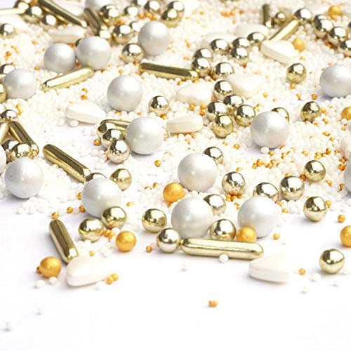 Streusel Cinderella weiss gold 180g Zuckerstreusel Weihnachten von STREUSEL GLÜCK Sprinkles Christmas perfekt für Silvester Plätzchen verzieren Torte