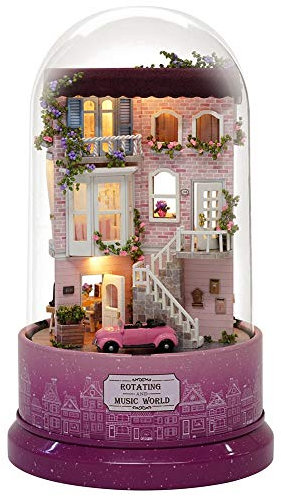 Nimomo DIY Dollhouse - Kreative DIY Dollhouse Miniatur mit rotierender Spieluhr Staubschutz LED-Licht (2 Arten optional)(Home)