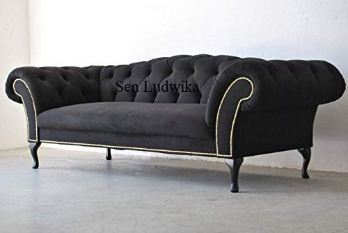 jvmoebel Dreisitzer Design Couch Polster Sitz Textil Sofa 3 Sitzer Chesterfield Schwarz
