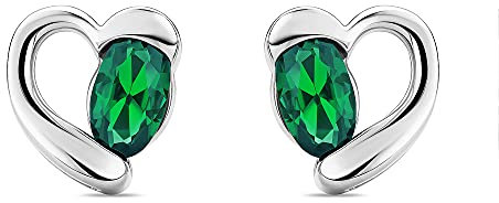 Orovi Schmuck Damen Herz Ohrringe Weißgold mit Edelstein/Geburtsstein Mai grüner Smaragd Ohrstecker aus 9 Karat (375) Gold