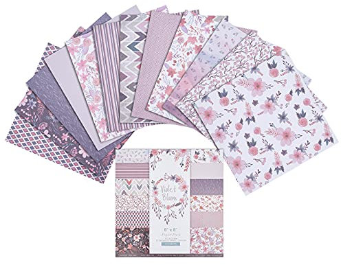 GORGECRAFT 24 Fogli Viola Modello Confezione Carta Floreale Cartoncino Carte Pad Decorativo Scrapbook Cartoncino Collezione Monofacciale Fantasia 6x6 Scrapbooking Album Fotografico Vacanze Fai Da Te