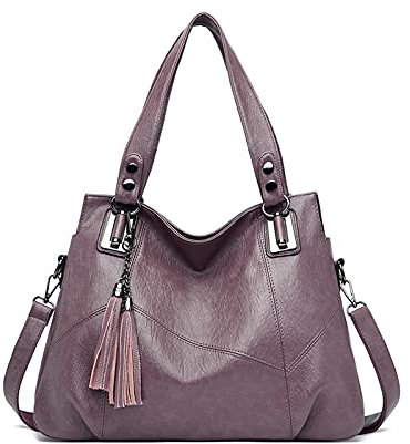 PORRASSO Damen Handtasche Mode Hobo Schultertasche Frauen Umhängetasche Große PU Leder Henkeltasche Reise Arbeit Verabredung Crossbody Bag Violett