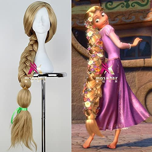 AHJSN Halloween-Frauen-Prinzessin Rapunzel-Perücke - Bühnen-Rollenspiel - Verworrene blonde lange geflochtene Haarperücke - Frauen - goldene Zöpfe - Kostüme