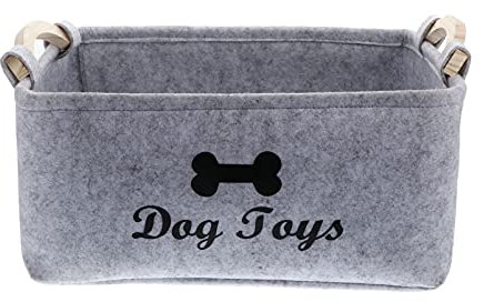 Mikikit Dog Toy Storage Basket: Foldable Storage Box with Wooden Handles - Pet Items Basket for Organising Living Room Toys and Stuff